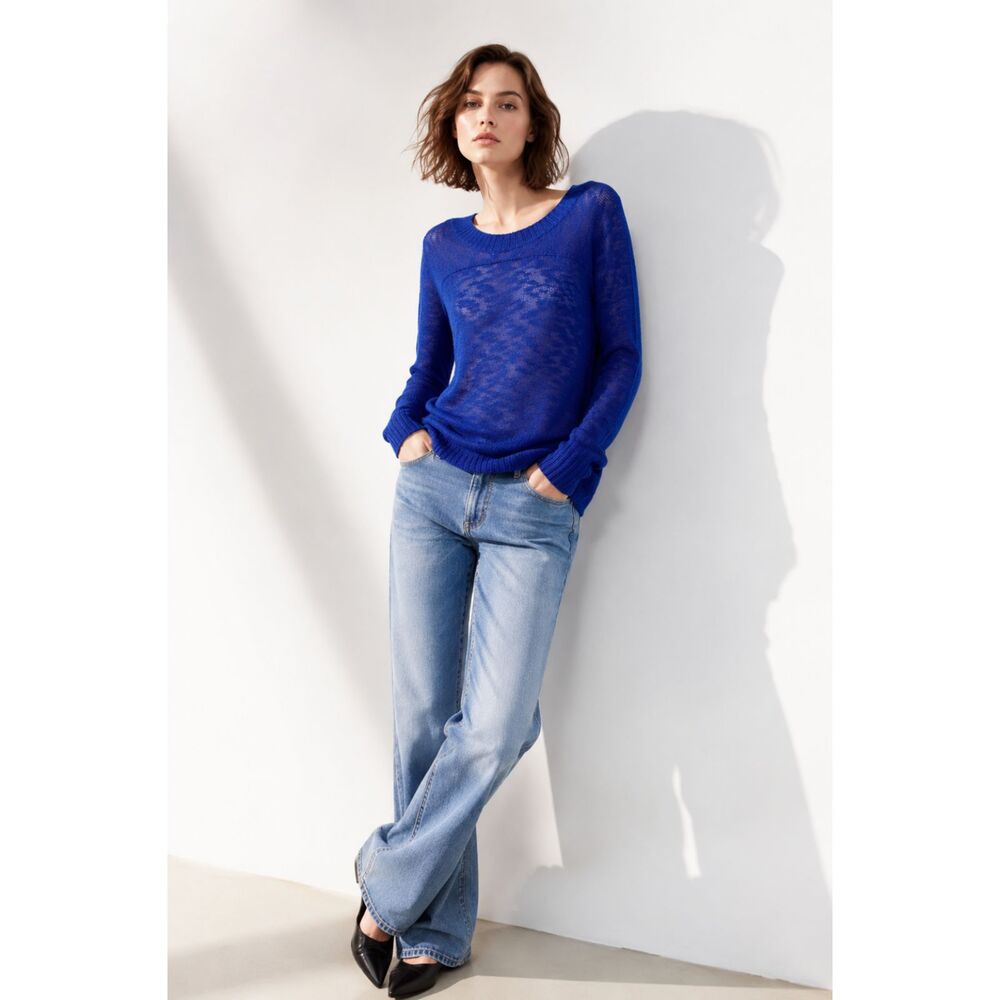 Rebellious One NEW Burnout Sweater Blue Scoop Neck Lightweight Hi Lo Knit Top M